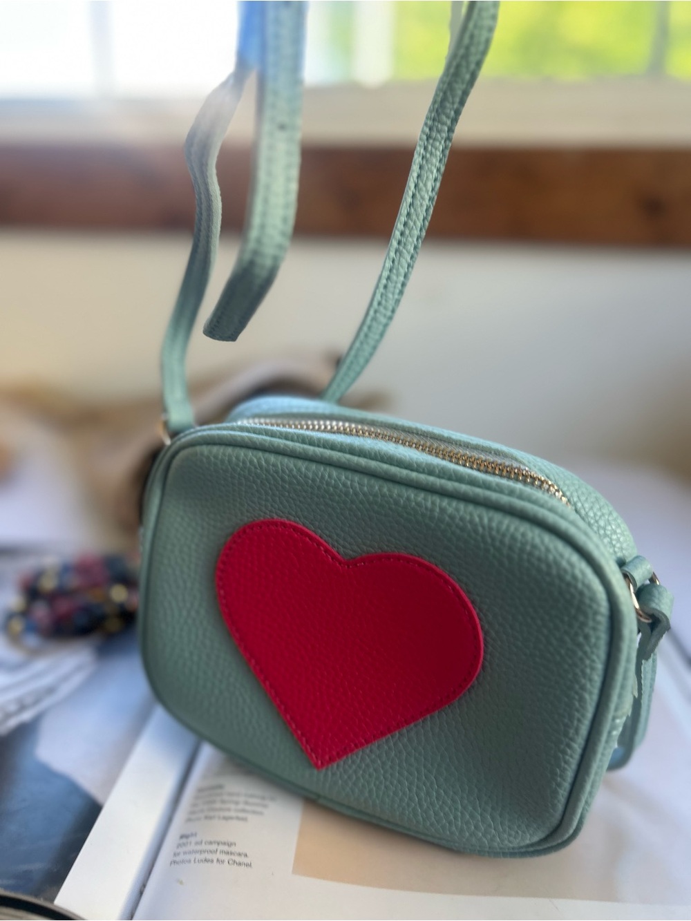 Women's Crossbody Bag with Pink Heart Accent - Light Blue new 
New - Picture 4 of 6